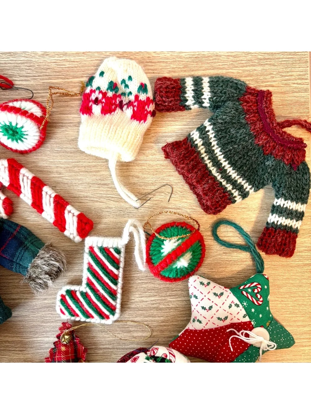 16 Crochet & Fabric Christmas Ornaments Vintage Style Holiday Decor Lot